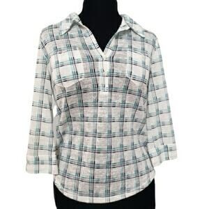 Aeropostale Striped Plaid Button Down Collared Top